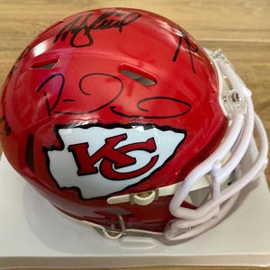 Patrick Mahomes Travis Kelce Kansas City Chiefs Team Autographed Mini Helmet COA