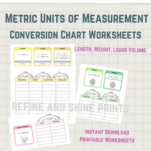 metric measurements, conversion charts, math worksheets, download and print