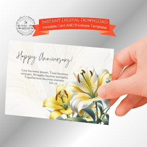 JW Happy Jubiläum Lily - 13x18 Druckbare Karte und Umschlagvorlage zum sofortigen Download für Zeugen Jahwes