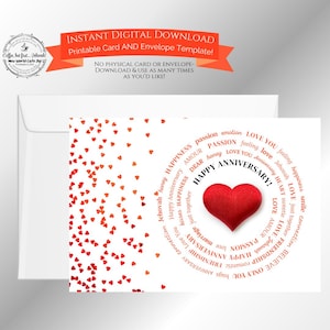 Carte de joyeux anniversaire JW - coeurs rouges - carte imprimable téléchargement numérique 5 x 7 et modèle d'enveloppe pour les Témoins de Jéhovah