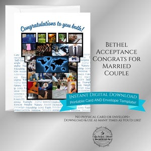 Carte de félicitations d'acceptation JW Bethel pour couple - modèle de carte et d'enveloppe imprimable - téléchargement numérique pour les Témoins de Jéhovah
