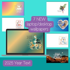 May include: Seven new laptop and desktop wallpapers featuring the JW.ORG logo and the 2025 year text "Give Jehovah the glory due his name." Psalm 96:8.