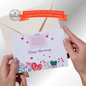 Joyeux anniversaire JW coeurs rouges et roses - Modèle de carte et enveloppe imprimable 5 x 7 pour les Témoins de Jéhovah à télécharger instantanément