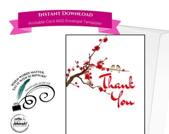 JW Thank You Card - Cherry Blossom - Digital Download Printable card & envelope template