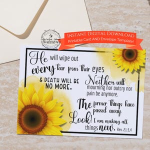 JW Sympathy Card Sunflowers Rev. 21:3,4 ~ Afdrukbare kaart en envelop om direct te downloaden Jehovah's Getuigen
