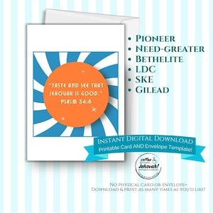 For Pioneers-Need Greaters-Bethelites-LDC (blue orange swirl) Printable Card & envelope template - Digital download