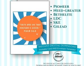 For Pioneers-Need Greaters-Bethelites-LDC (blue orange swirl) Printable Card & envelope template - Digital download