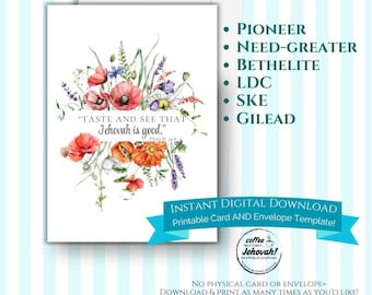 For Pioneers-Need Greaters-Bethelites-LDC (floral) Printable Card & envelope template - Digital download