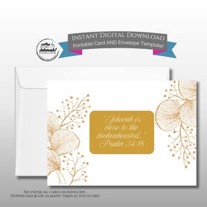 JW Sympathy Card Psalm 34:18 Gold Floral ~ Printable Card & Envelope for instant download Jehovah&#39;s Witnesses