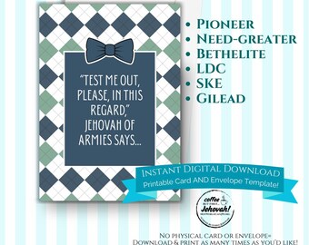 For Pioneers-Need Greaters-Bethelites-LDC (blue bow tie) Printable Card & envelope template - Digital download