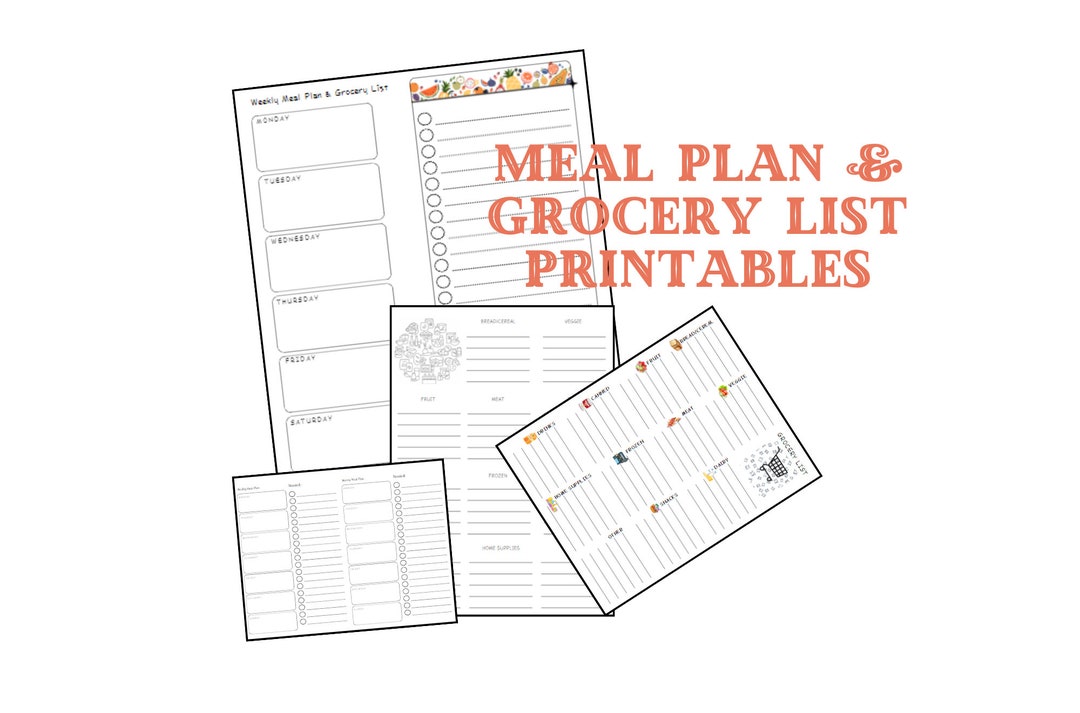 Simple Meal Plan-grocery List Printables - Etsy