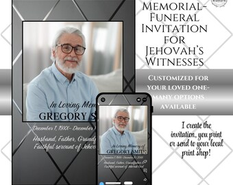 JW Memorial Invitation-Funeral Announcement -Elegant Black - Personalized for your loved one -Digital Download