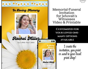 JW Memorial Invitation-Funeral Announcement -Colorful Daisy -Personalized for your loved one -Digital Download
