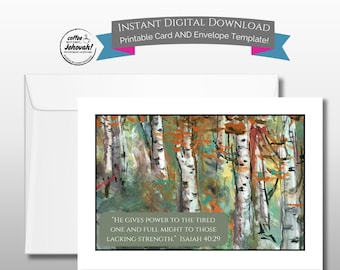 JW Sympathy Card Psalm 37:29 Birch Trees ~ Printable Card & Envelope for instant download Jehovah's Witnesses