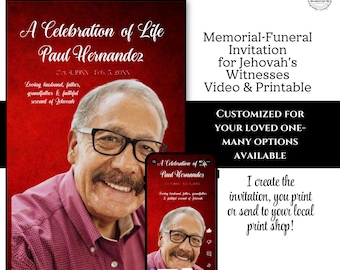 JW Memorial Invitation-Funeral Announcement -Red and Black -Personalized for your loved one -Digital Download