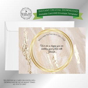 JW Félicitations pour votre carte de baptême ! Notes de musique violettes - Modèle imprimable de carte et d'enveloppe en téléchargement numérique