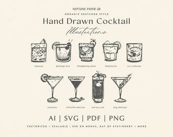 Hand Drawn Cocktail Icons Digital Cocktail Clipart Classic Drink ...