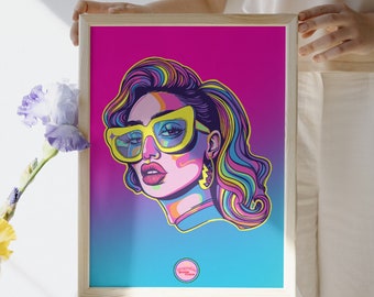 Ilustración de drag queen / mujer. Póster y arte gay, LGTBIQ+, lesbianas, trans para regalar o decorar. Visita nuestra tienda queer.