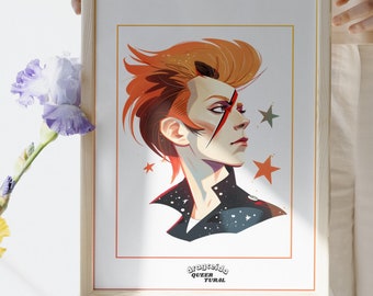 Ilustración / Póster de David Bowie - Ziggy Stardust. Arte para Regalar - Decoración de Cultura Pop.