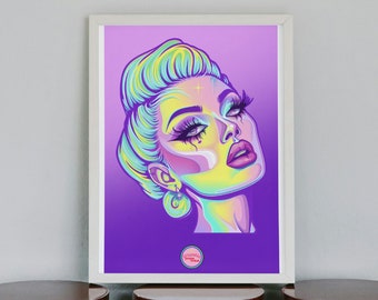 Ilustración drag queen / mujer. Arte LGTBIQ+, gay, lesbianas, trans para regalar o decorar. Visita nuestra tienda queer.
