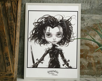 Ilustración / Póster de Eduardo Manostijeras (Johnny Depp)- Regala arte para Fanáticos del Cine de Tim Burton.