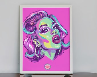 Ilustración de drag queen / mujer. Pósters y arte gay, LGTBIQ+, lesbianas, trans para regalar o decorar. Visita nuestra tienda queer.