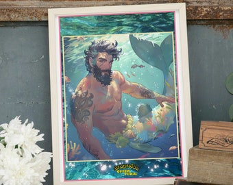 Ilustración de Tritón / Sireno. Póster y arte gay, LGTBIQ+ para regalar o decorar. Visita nuestra tienda queer.