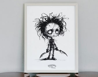 Ilustración / Póster de Eduardo Manostijeras (Johnny Depp)- Regala arte para Fanáticos del Cine de Tim Burton.