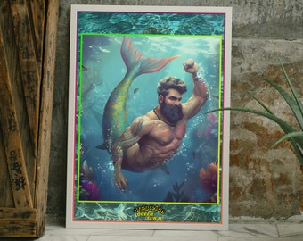 Ilustración de Tritón / Sireno. Póster y arte gay, LGTBIQ+ para regalar o decorar. Visita nuestra tienda queer.