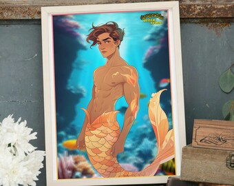 Ilustración de Tritón / Sireno. Póster y arte gay, LGTBIQ+ para regalar o decorar. Visita nuestra tienda queer.