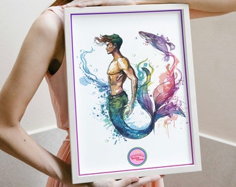 Ilustración de Tritón / Sireno. Póster y arte gay, LGTBIQ+ para regalar o decorar. Visita nuestra tienda queer.