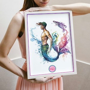 Illustration of Triton / Merman. Gay, LGBT poster and art, to give as a gift or decorate. Visit our queer shop.