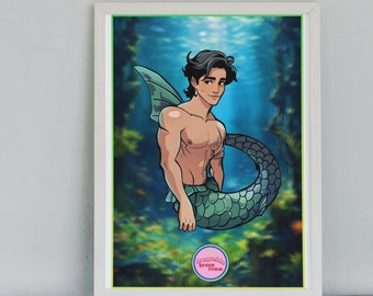 Ilustración de Tritón / Sireno. Póster y arte gay, LGTBIQ+ para regalar o decorar. Visita nuestra tienda queer.