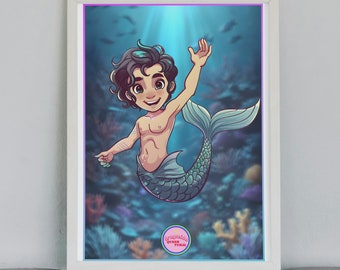 Ilustración de Tritón / Sireno. Póster y arte gay, LGTBIQ+ para regalar o decorar. Visita nuestra tienda queer.