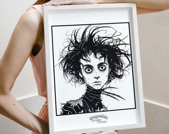 Ilustración / Póster de Eduardo Manostijeras (Johnny Depp)- Regala arte para Fanáticos del Cine de Tim Burton.