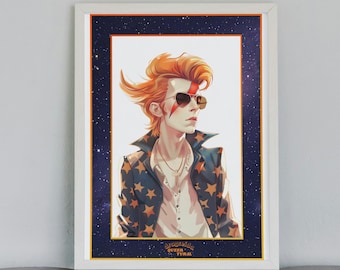 Ilustración / Póster de David Bowie - Ziggy Stardust. Arte para Regalar - Decoración de Cultura Pop.