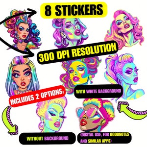 Stickers / illustrations of drag queens and women. LGBT gifts in our queer culture store.