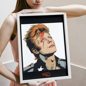 David Bowie Illustration / Poster - Ziggy Stardust. Art for Gifting - Pop Culture Decoration.