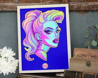 Ilustración de drag queen / mujer. Póster y arte gay, LGTBIQ+, lesbianas, trans para regalar o decorar. Visita nuestra tienda queer.