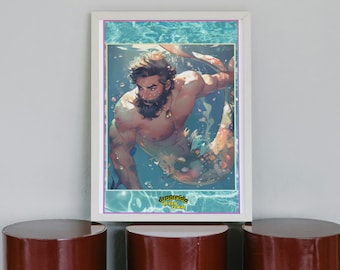 Ilustración de Tritón / Sireno. Póster y arte gay, LGTBIQ+ para regalar o decorar. Visita nuestra tienda queer.