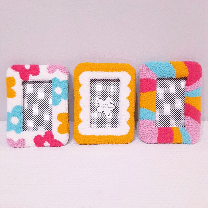 Handmade Punch Needle Picture Frame | Cute Picture Frame | Colorful Photo Frame | Cozy Home Decor | Unique 4x6 Picture Frame | Gift for her image 2