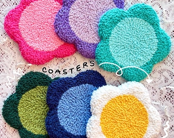 Handmade Daisy Coasters | Punch Needle Mug Rugs | Hand Tufted | 100% Cotton Yarn