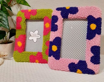 Handmade Punch Needle Picture Frame | Cute Picture Frame | Colorful Photo Frame | Cozy Home Decor | Unique 4x6 Picture Frame | Gift for her