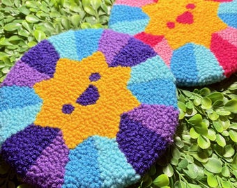 Handmade Star Coasters | Punch Needle Mug Rugs | Hand Tufted