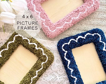 4x6 Picture Frame | Handmade Punch Needle | Soft and Sparkly Velvet Yarn | Unique Photo Frames | Cozy Home Decor | Novelty Picture Frames