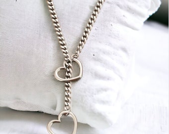 LIMITED TIME SALE: Punk Rock Stainless Steel Heart O-Ring Slip Chain Necklace - Unisex Adjustable Lariat Jewelry