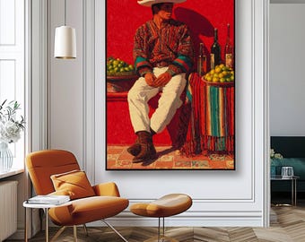 Traditional Mexican Art Poster, Ethnic Art Print, Vibrant Folk Art Poster, Mexico Travel Poster, Vintage Wall Art, Mexican Culture Print