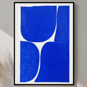 Blauwe minimalistische abstracte kunstprint, modern wanddecor (digitale download)