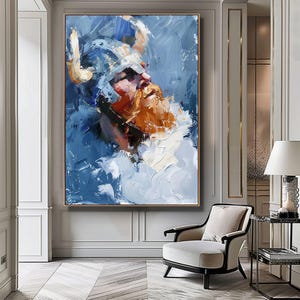 Viking Digital Art Print – Nordic Warrior Wall Decor, Norse Mythology Poster, Masculine Historical Artwork, Printable Viking Portrait