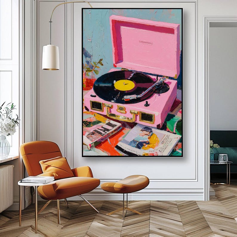 Bold record player home decor